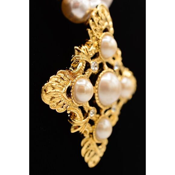 KJL Avon Necklace Maltese Cross Cabochon Pearl Beaded Gold Crystal Signed Bin3B - Picture 5 of 12